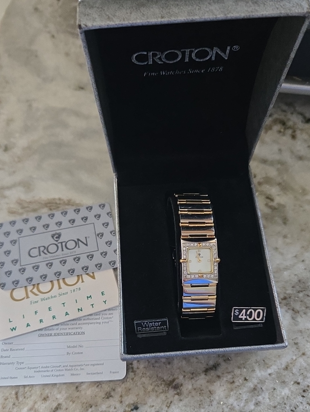 Croton Two-Tone Gold and Silver Rectangular Bracelet Watch
